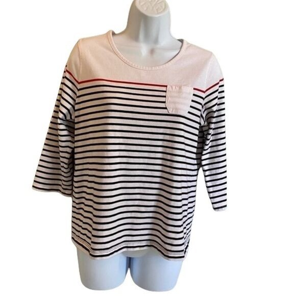 Coral Bay Petite Black and White Striped Top PM - Picture 1 of 8